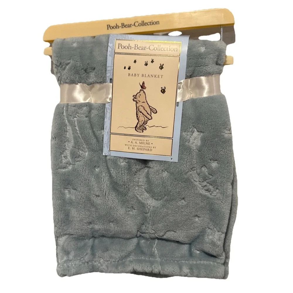 NEW Pooh Bear Collection Winnie The Pooh Baby Boys Blue Blanket 30X40 Moon Stars